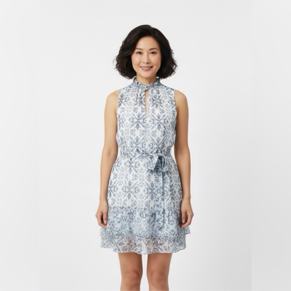 White House Black Market Blue Patterned Midi Dress